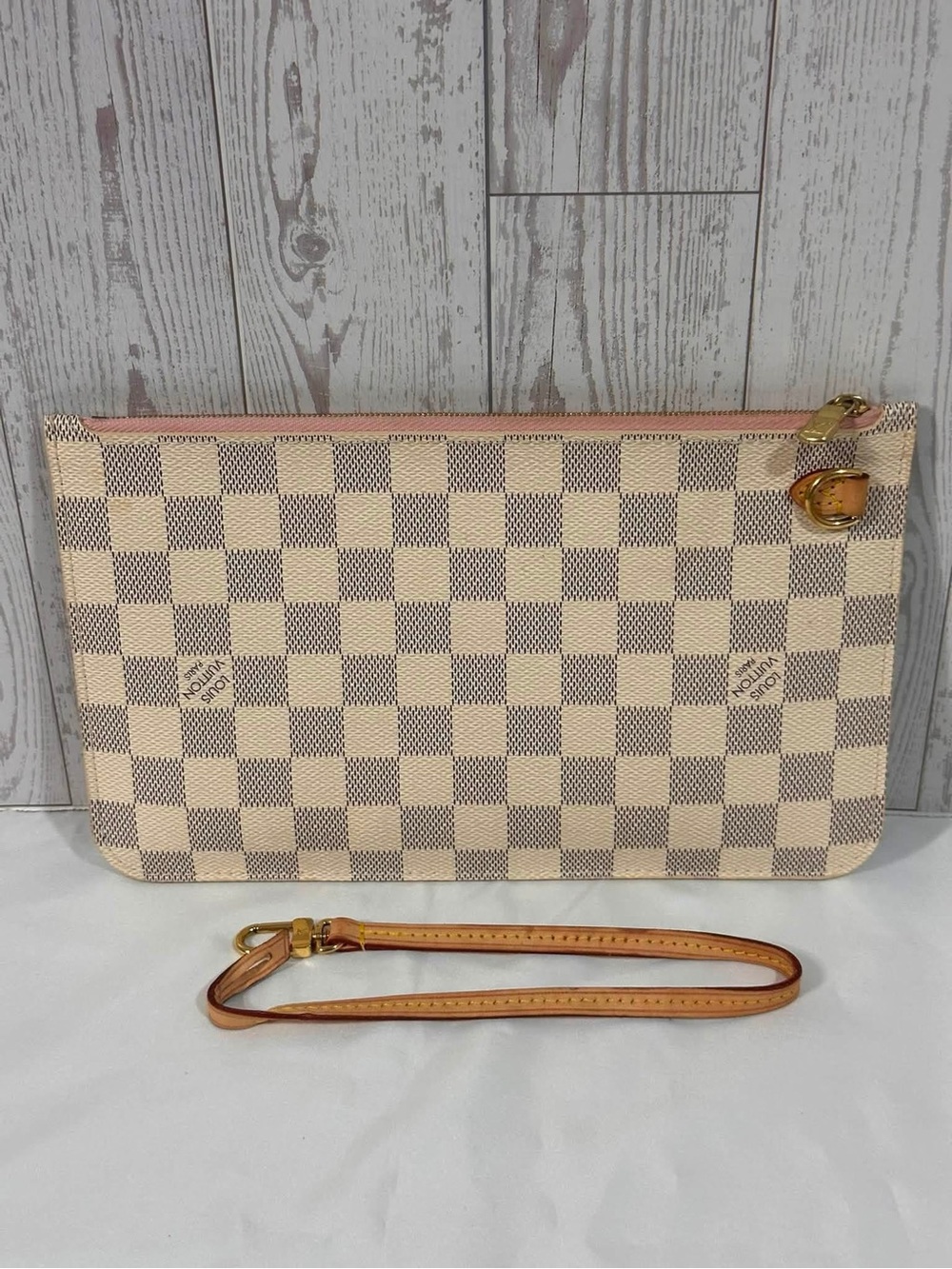 Louis Vuitton Damier Azur Pink Trim Wristlet Clutch